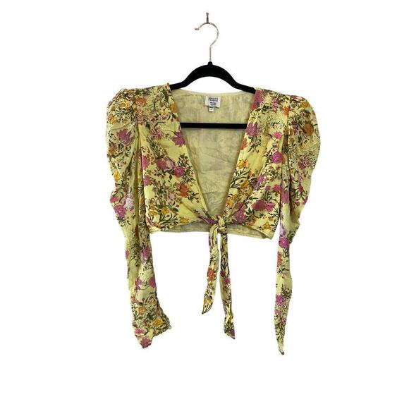 Hemant and Nandita Women's Pria Cropped Yellow Floral Tie-Front Top Size M - Picture 1 of 5